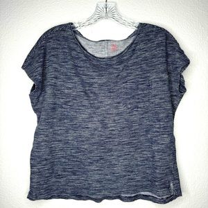 Love Love Loft Blue and White Striped Crop Top Pocket T Shirt Women’s Size Small